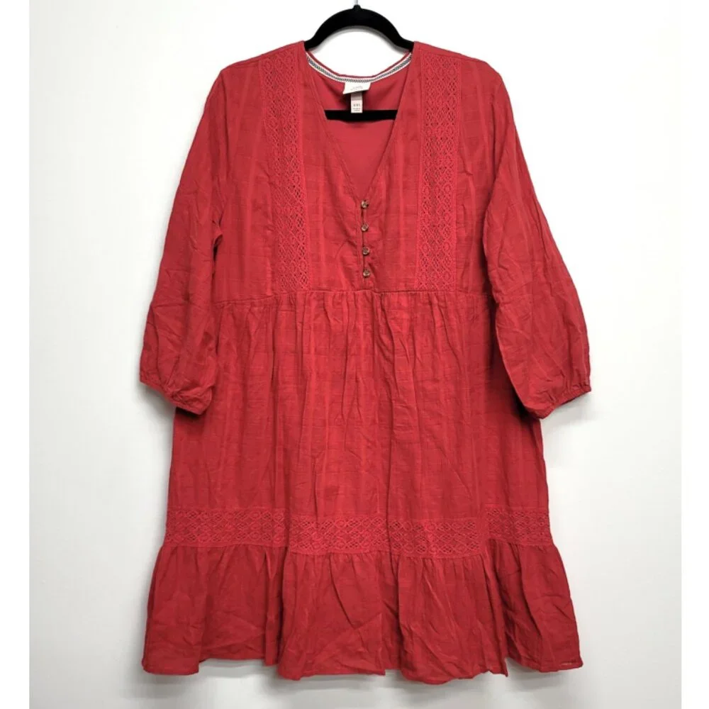 Knox Rose Red Boho Crochet Gauze Mini Dress XXL